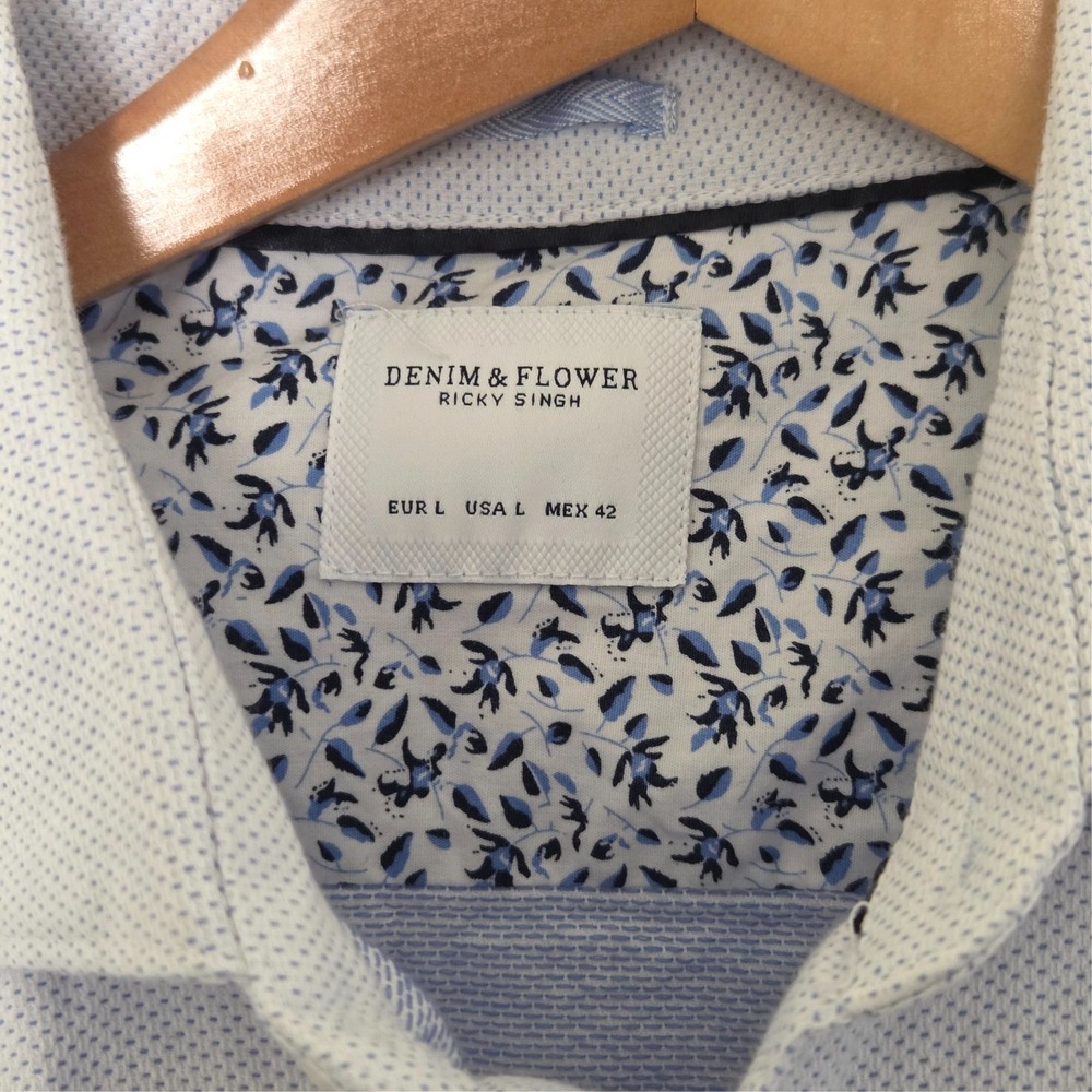 Denim‎ and Flower Ricky Singh Long Sleeve Button Up Shirt Mens Size L Blue
